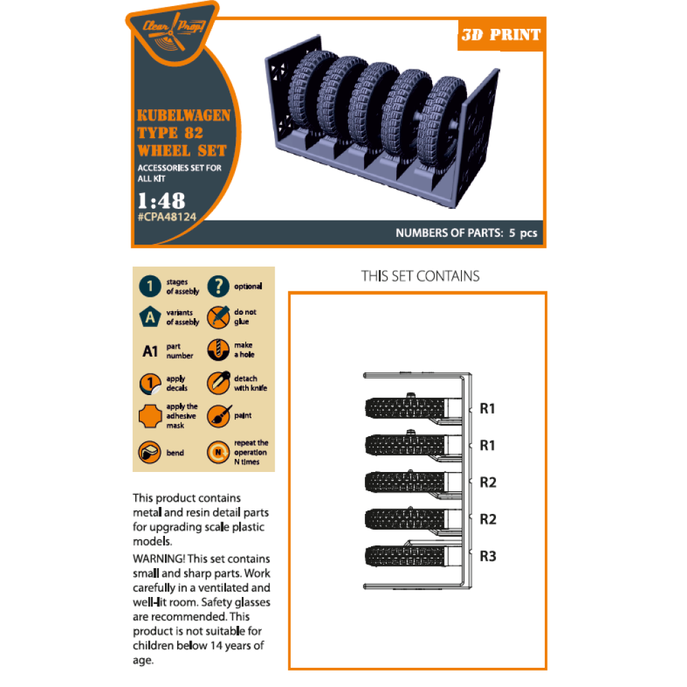 Kubelwagen type 82  Wheel set (Resin) 1/48 ClearProp CPA48124