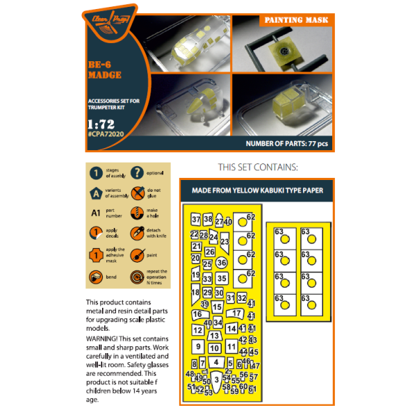 Be-6 Madge   painting mask on "yellow kabuki paper" for  Trumpeter 1/72 ClearProp CPA72020