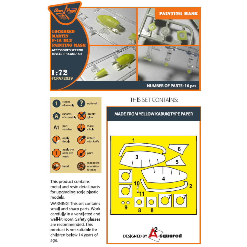 F-16 single seater for REVELL kit painting mask "yellow kabuki paper" 1/72 ClearProp CPA72039