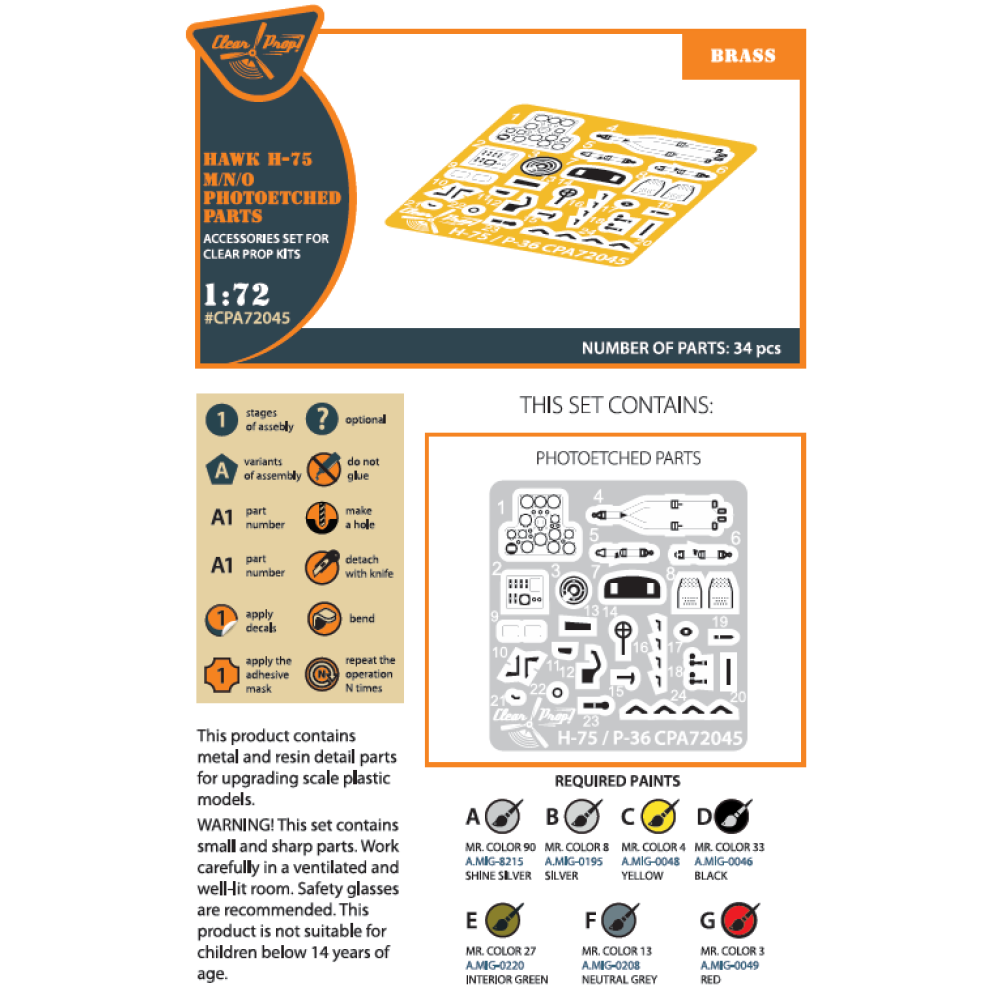 Hawk H-75 M/N/O PE parts  1/72 ClearProp CPA72045