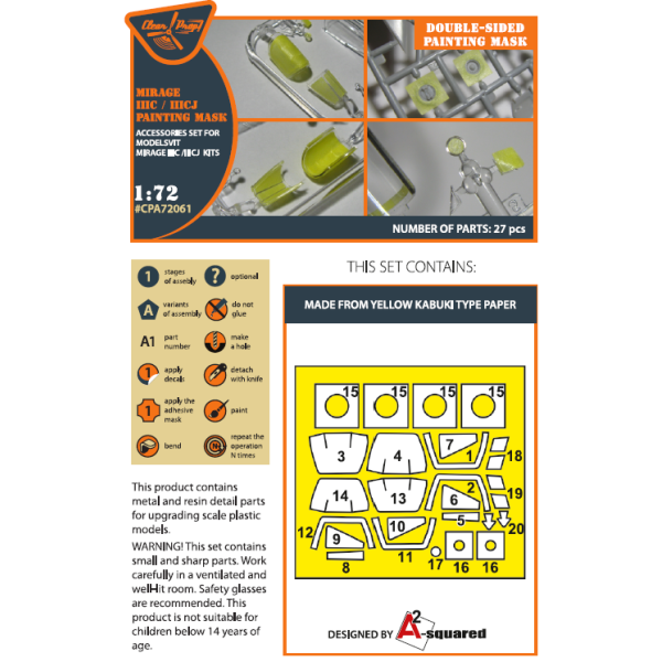 Mirage IIIC/IIICJ  Modelsvit painting mask on "yellow kabuki paper" 1/72 ClearProp CPA72061