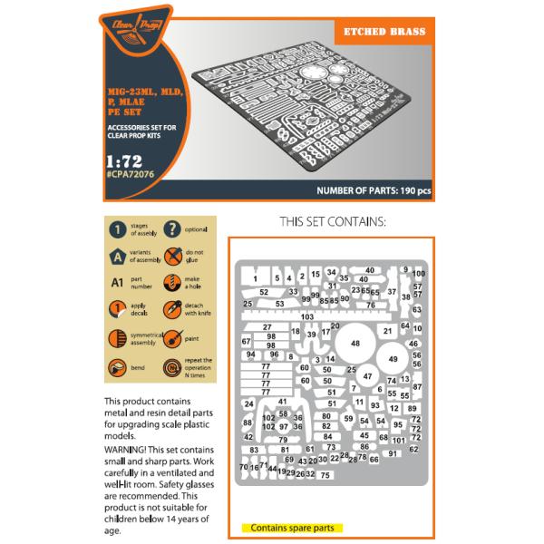 MiG-23ML, MLD, P, MLAE PE set  for CP kits 1/72 ClearProp CPA72076