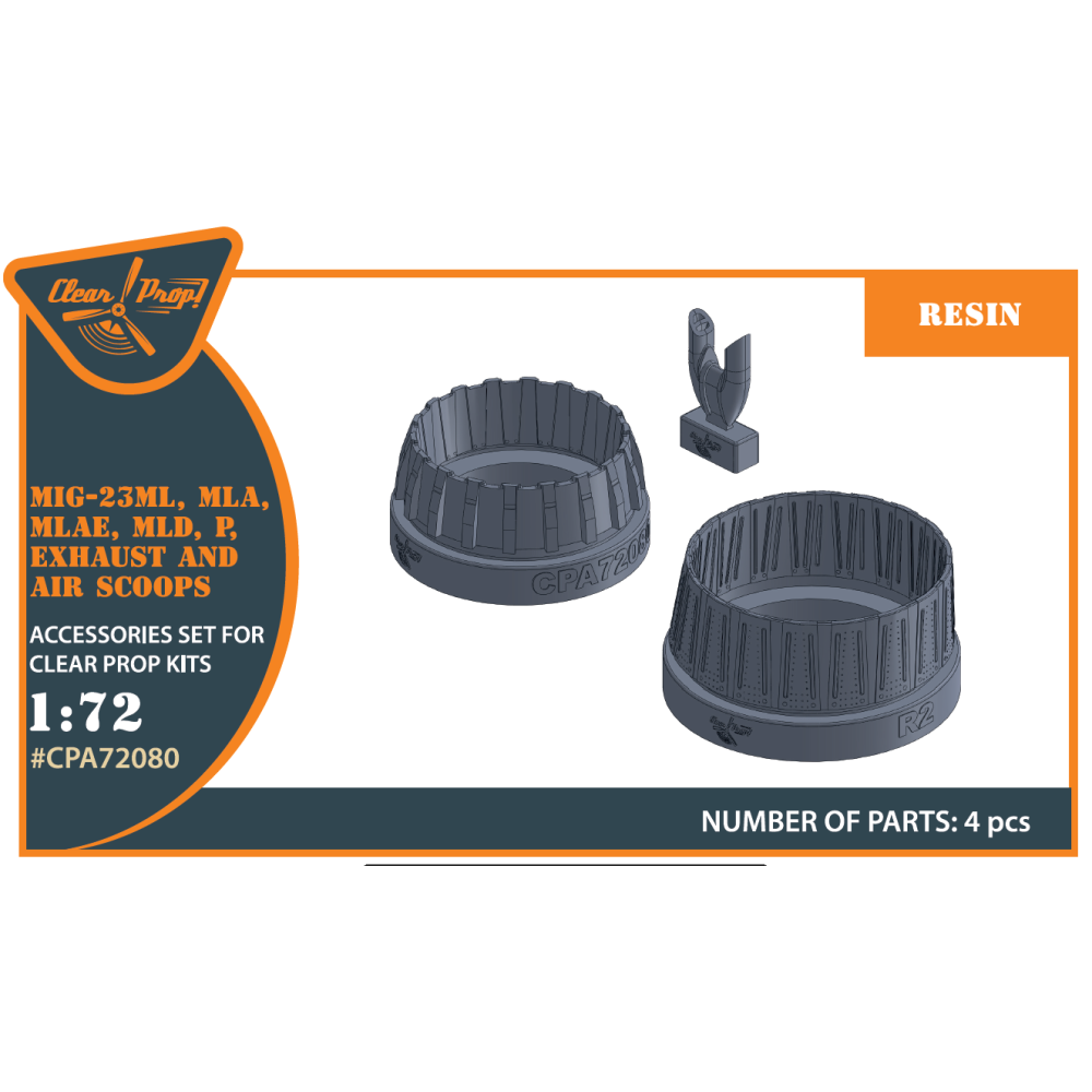 MiG-23ML, MLD, P, MLAE Exhaust and air scoops for CP kits 1/72 ClearProp CPA72080