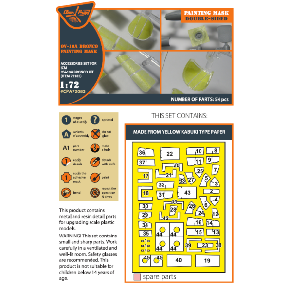 OV-10 A/D Bronko double-sided painting mask on "yellow kabuki paper" for ICM kits 1/72 ClearProp CPA72083