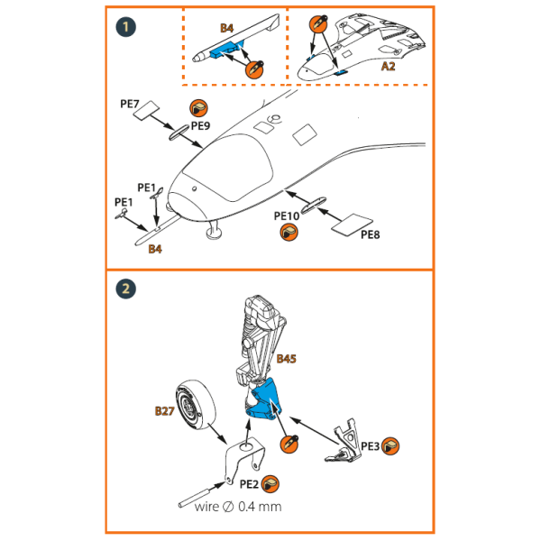 TB.2 PE parts and  painting mask on "yellow kabuki paper"x2 set for CP kits 1/72 ClearProp CPA72087
