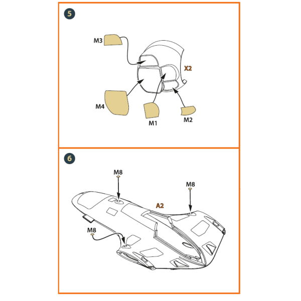TB.2 PE parts and  painting mask on "yellow kabuki paper"x2 set for CP kits 1/72 ClearProp CPA72087