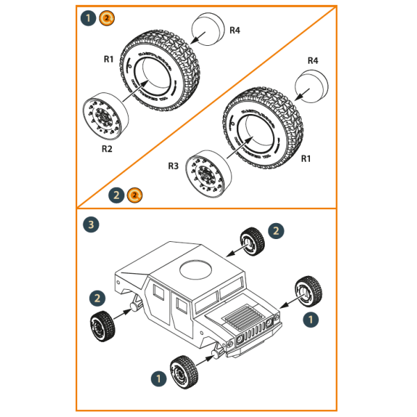HMMWV wheel set 37x12,5 tires (T-Model)  (Resin) 1/72 ClearProp CPA72092