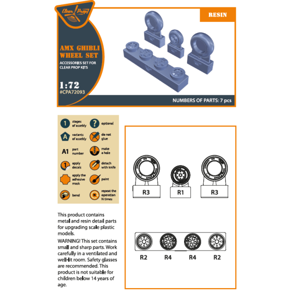 AMX Ghibli Wheel set (Resin) 1/72 ClearProp CPA72093