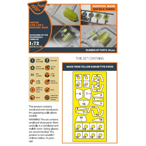 Jaguar A/GR.1/GR.3 (Italeri/Revell/Tamiya)  kit painting mask "yellow kabuki paper" 1/72 ClearProp CPA72109