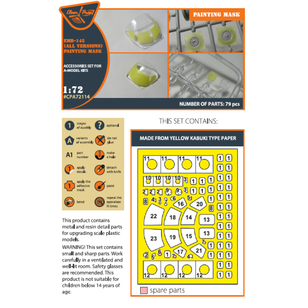 EMB-145 (A-model)  kit painting mask "yellow kabuki paper" 1/72 ClearProp CPA72114