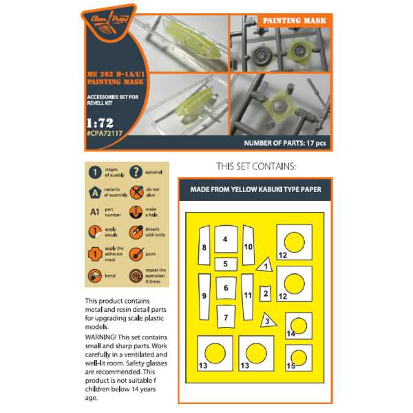 Me-262B-1A/U1 (REVELL) kit painting mask "yellow kabuki paper" 1/72 ClearProp CPA72117