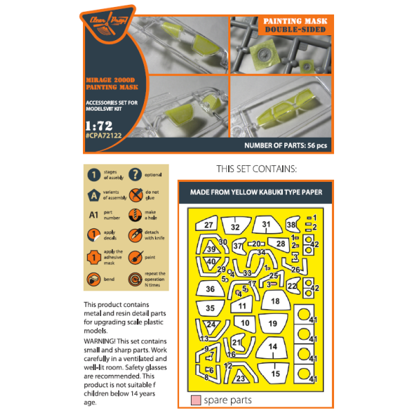 Mirage-2000D double-sided  painting mask on "yellow kabuki paper" for ModelSvit  1/72 ClearProp CPA72122