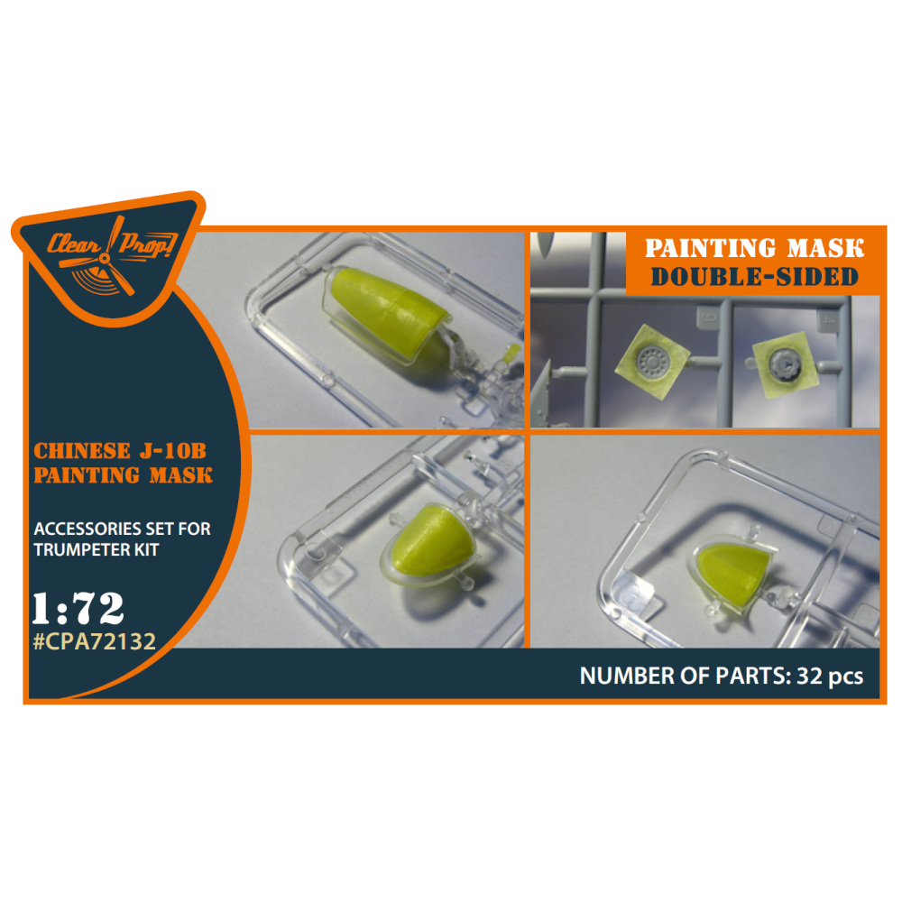 Chinese J-10B  double-sided  painting mask on "yellow kabuki paper" for  Trumpeter 1/72 ClearProp CPA72132