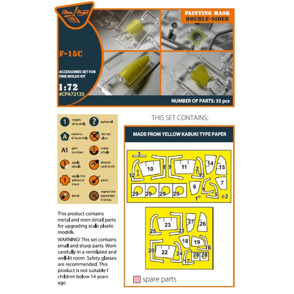 F-15C painting mask on "yellow kabuki paper" for Finemolds kits 1/72 ClearProp CPA72135