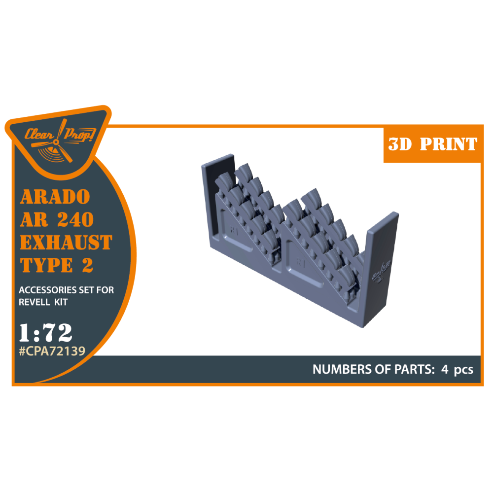 Arado Ar-240 type 2 exhaust set for REVELL kit  1/72 ClearProp CPA72139