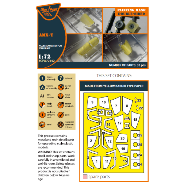 AMX-T  painting mask on "yellow kabuki paper" for Italeri  kits  1/72 ClearProp CPA72142