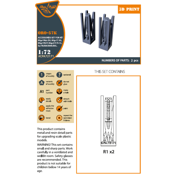 ORO-57K for:  MiG-19S/P, MiG-15bis/Sh, MiG-17AS, MiG-21F/F13/PF, Su-7/Su-7B/BMK/BKL 1/72 ClearProp CPA72171