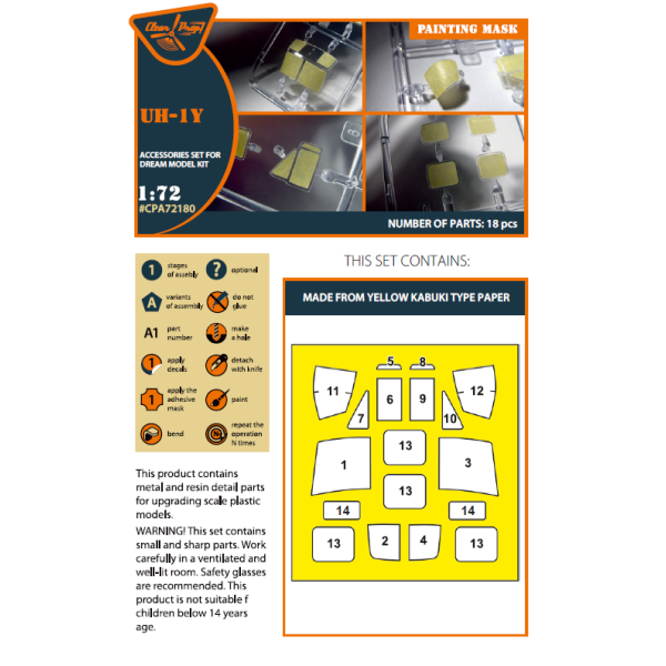 Painting mask UH-1Y for Dream Model kit 1/72 ClearProp CPA72180