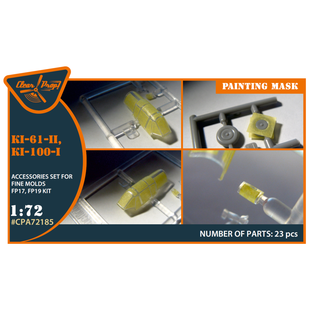 Ki-61-II, Ki-100-I  painting mask on "yellow kabuki paper" for Finemolds FP17,FP19 kits  1/72 ClearProp CPA72185