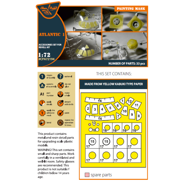 ATLANTIC 1 painting mask on "yellow kabuki paper" for REVELL kit 1/72 ClearProp CPA72194