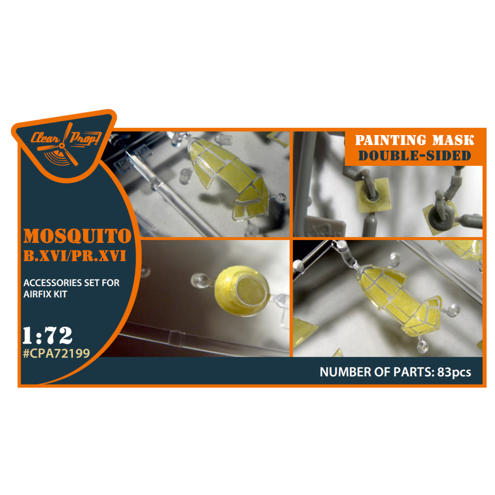 Mosquito B.XVI/PRXVI double-sided painting mask on "yellow kabuki paper" for Airfix kit 1/72 ClearProp CPA72199
