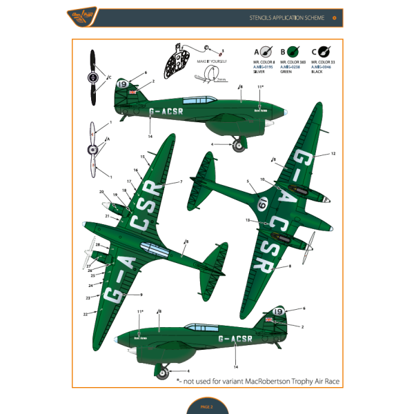 DH.88 Comet G-ACSR MacRobertson Trophy Air Race Decal (Mikromir) 1/48 ClearProp CPD48004