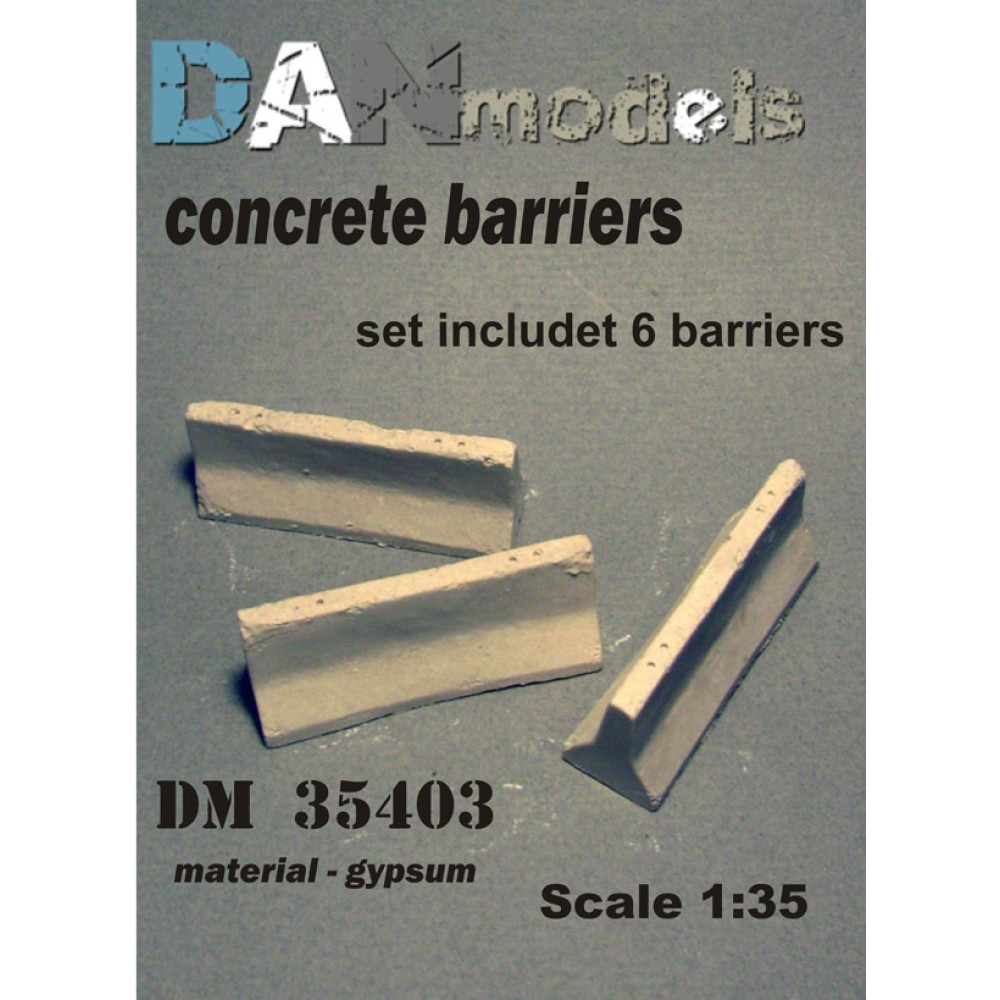 Concrete barriers / set checkpoint. Material — gypsum. In a set of 6 pieces of unpainted concrete barriers 1/35 DANmodels  35403