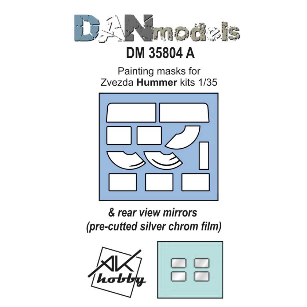 Painting masks for model Hummer kit 1/35 Zvezda & reeal view mirrors 1/35 DANmodels  35804A