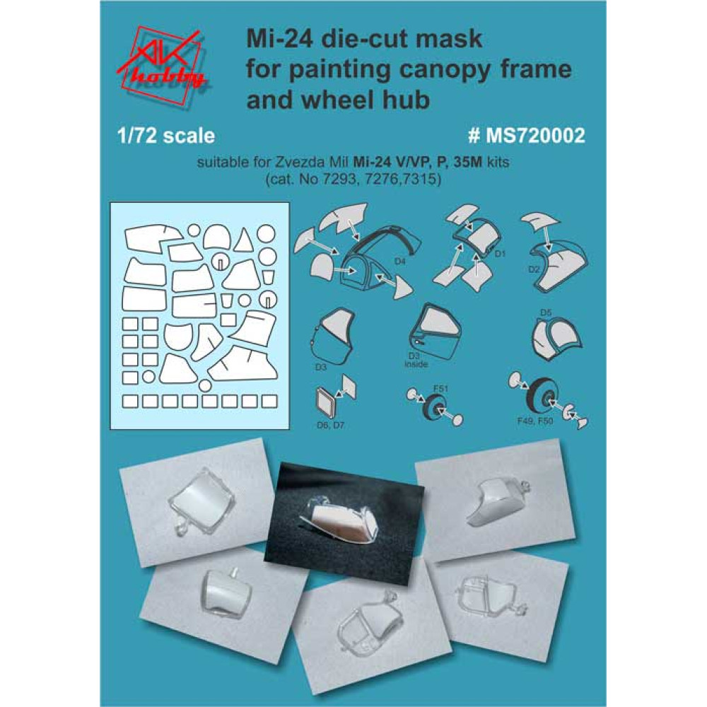 Mi-24 die-cut mask for painting canopy frame wheel hub   1/72 DANmodels  720002