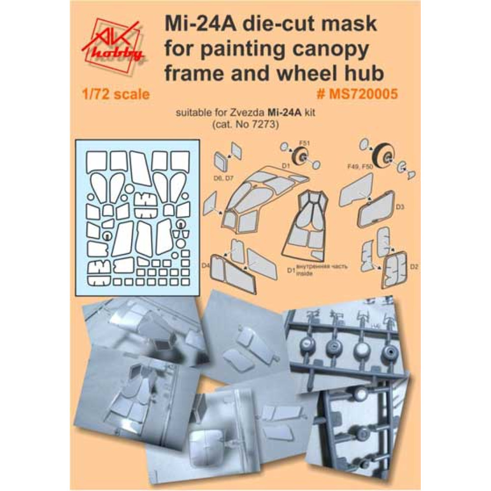 Mi-24A die-cut mask for painting canopy frame and wheel hub   1/72 DANmodels  720005