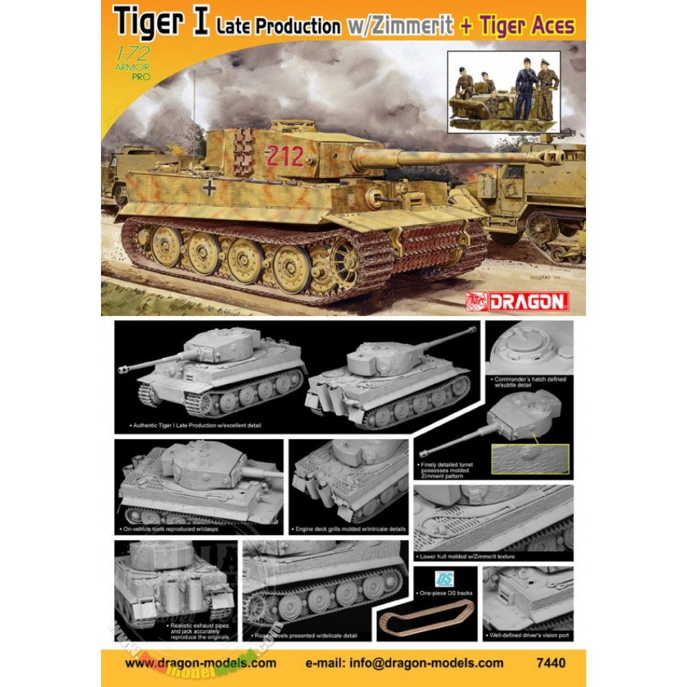 Tiger I Late Production w/Zimmerit + Tiger Aces 1/72 Dragon Models 7440