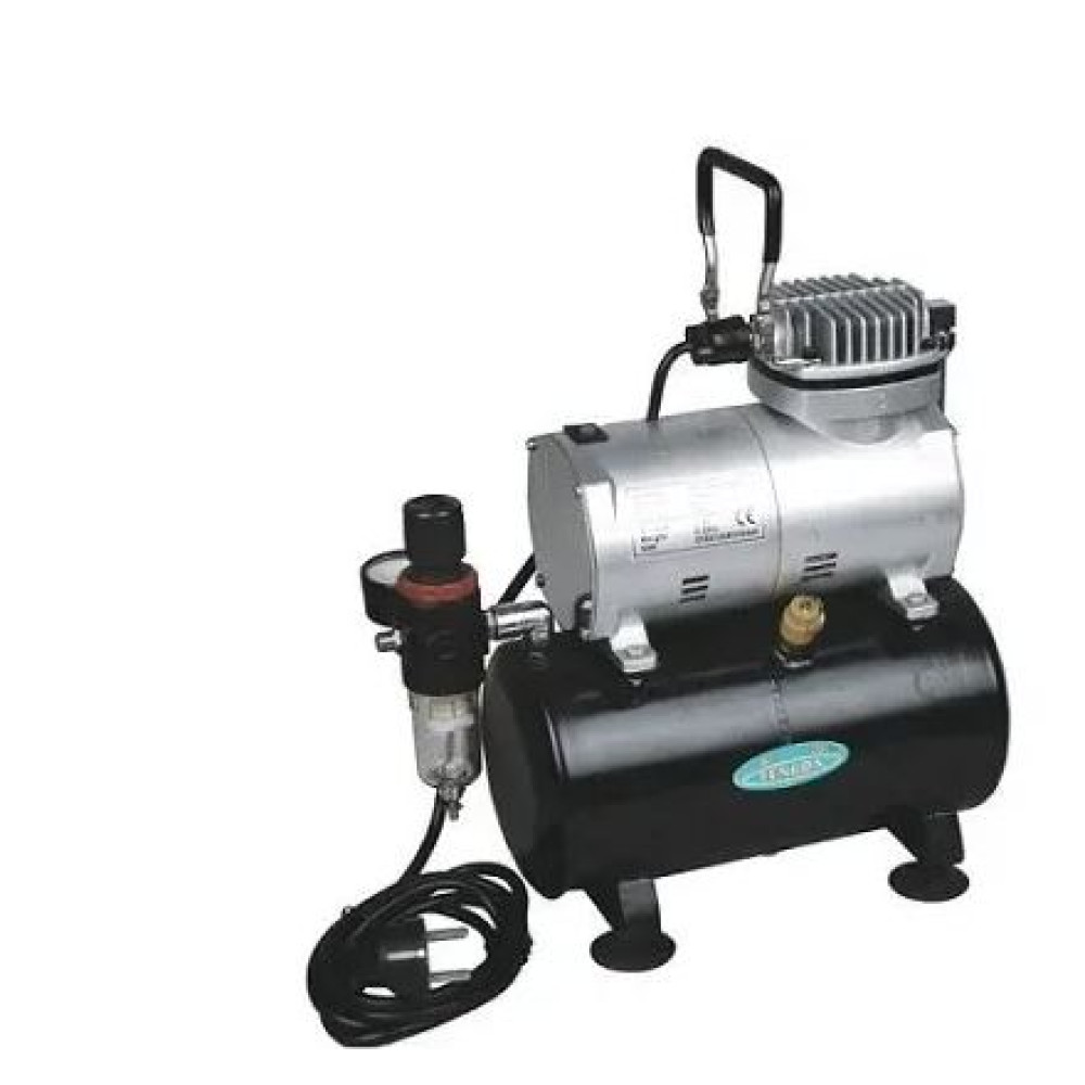 Airbrush compressor with air tank, filter, and regulator, AS-186