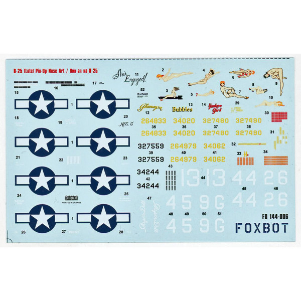 Decals  North American B-25G/J/H Mitchell (Late) "Pin-Up Nose Art and Stencils"  1/144 Foxbot 144-006