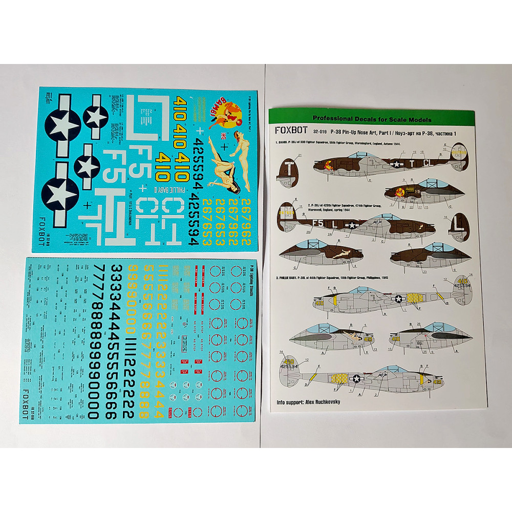 Decal Lockheed P-38 Lightning Pin-Up Nose Art, Part 1 and Stencils  1/32 Foxbot 32-019A
