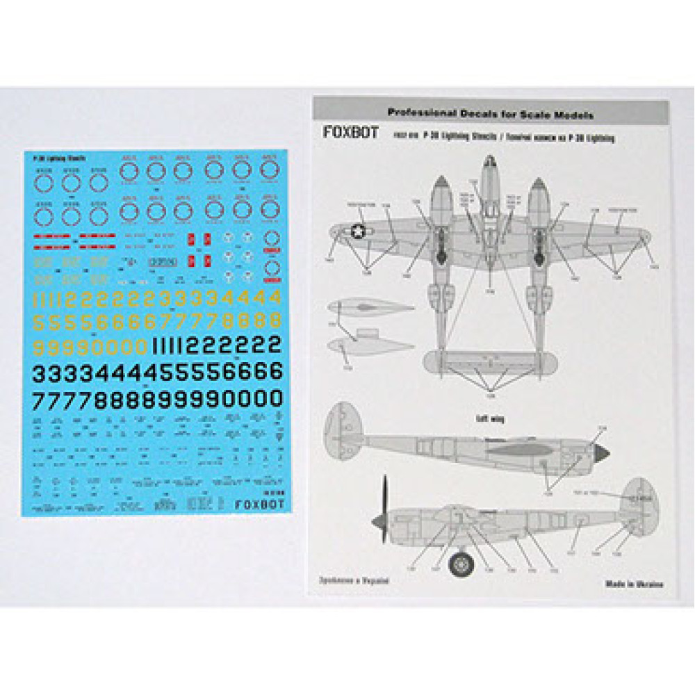 Decals Stencils for P-38 Lightning 1/32 Foxbot 32-010