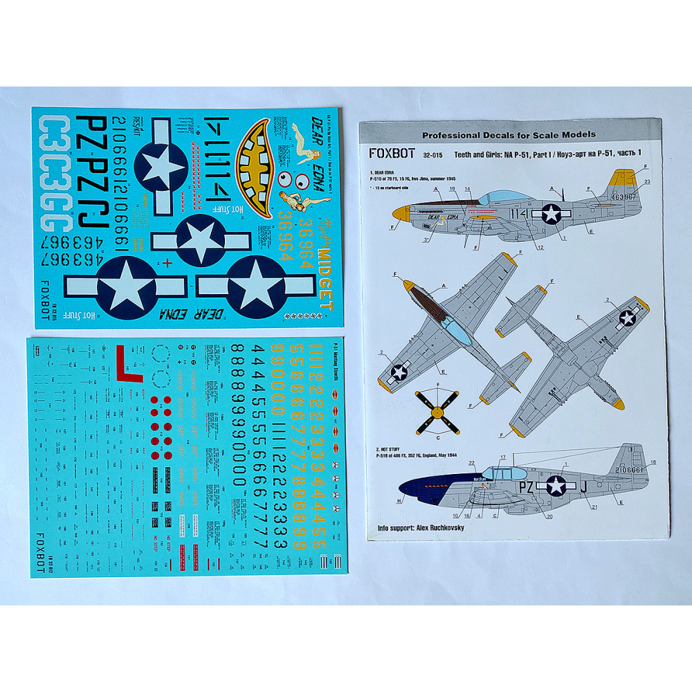 Декаль Носова частина P-51 Mustang, з технічними написами  1/32 Foxbot 32-015A