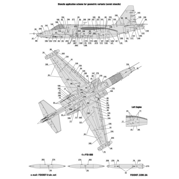 Decals Stencils for Su-25 Ukrainian Air Forces 1/48 Foxbot 48-065
