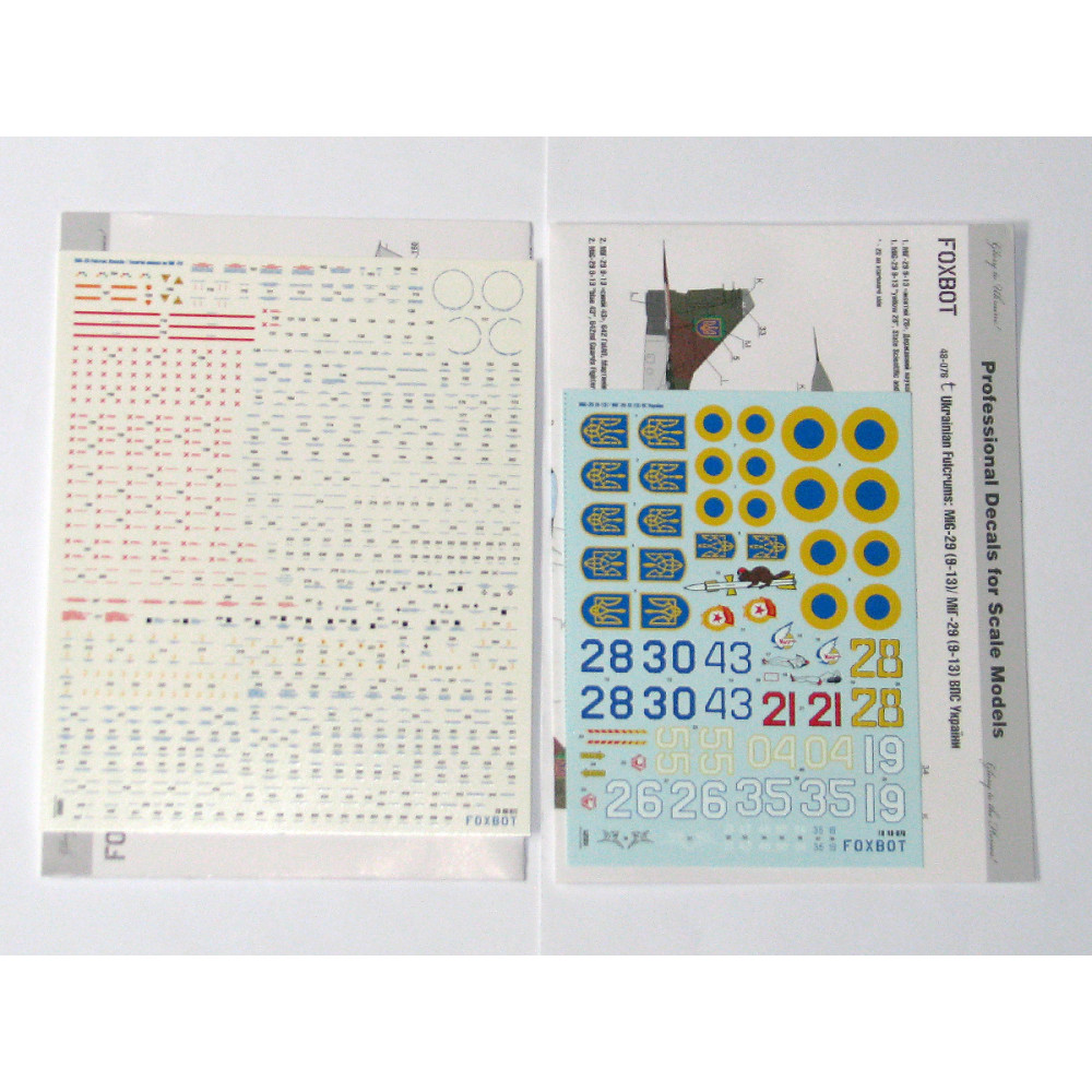 Decals Ukrainian Fulcrums: MiG-29 (9-13) and Stencils 1/48 Foxbot 48-076T
