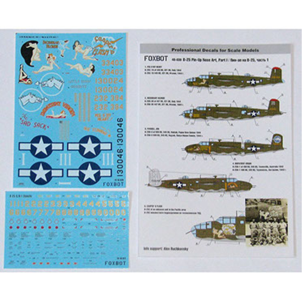 Decals U.S.A.F. North American B-25C/D Mitchell Pin-Up Nose Art and Stencils #1 1/48 Foxbot 48-039 Decals U.S.A.F. North American B-25C/D Mitchell Pin-Up Nose Art and Stencils #1 1/48 Foxbot 48-039