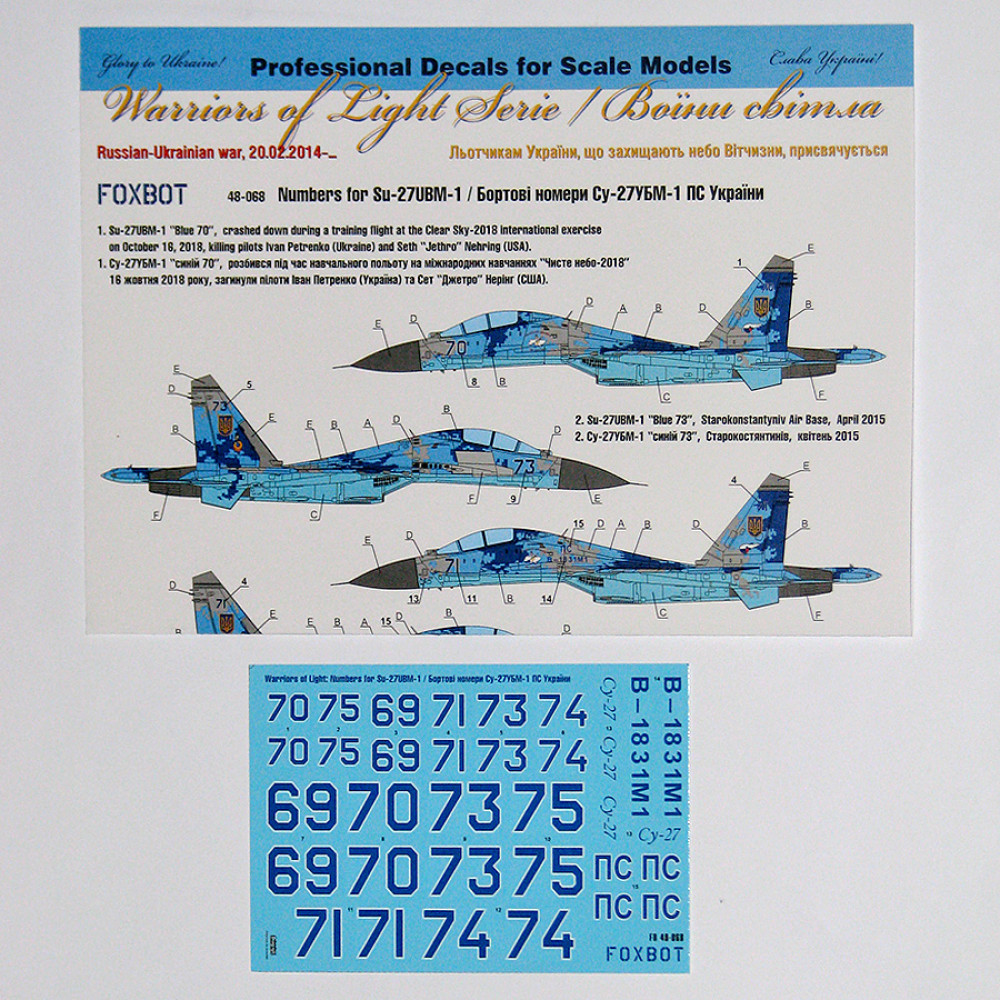 Numbers for Sukhoi Su-27UBM, Ukranian Air Forces, digital camouflage 1/48 Foxbot 48-068 Numbers for Sukhoi Su-27UBM, Ukranian Air Forces, digital camouflage 1/48 Foxbot 48-068