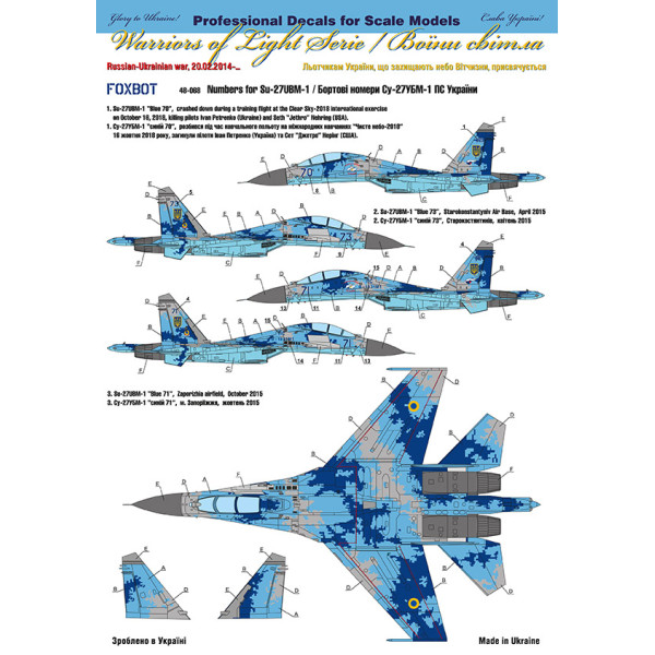 Numbers for Sukhoi Su-27UBM, Ukranian Air Forces, digital camouflage 1/48 Foxbot 48-068