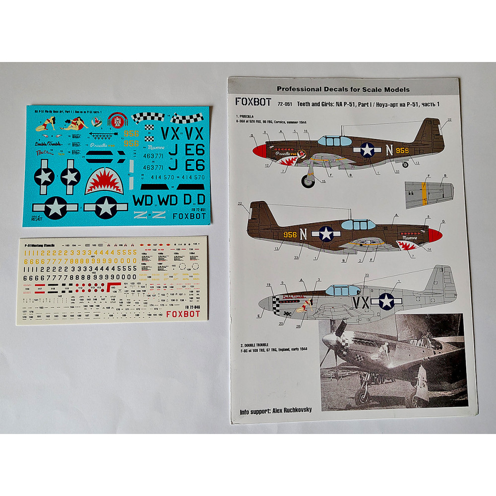 Декаль Носова частина P-51 Mustang, з технічними написами 1/72 Foxbot 72-051