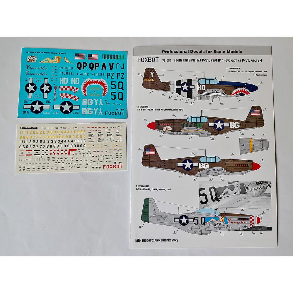 Декаль Носова частина P-51 Mustang, з технічними написами № 4  1/72 Foxbot 72-054