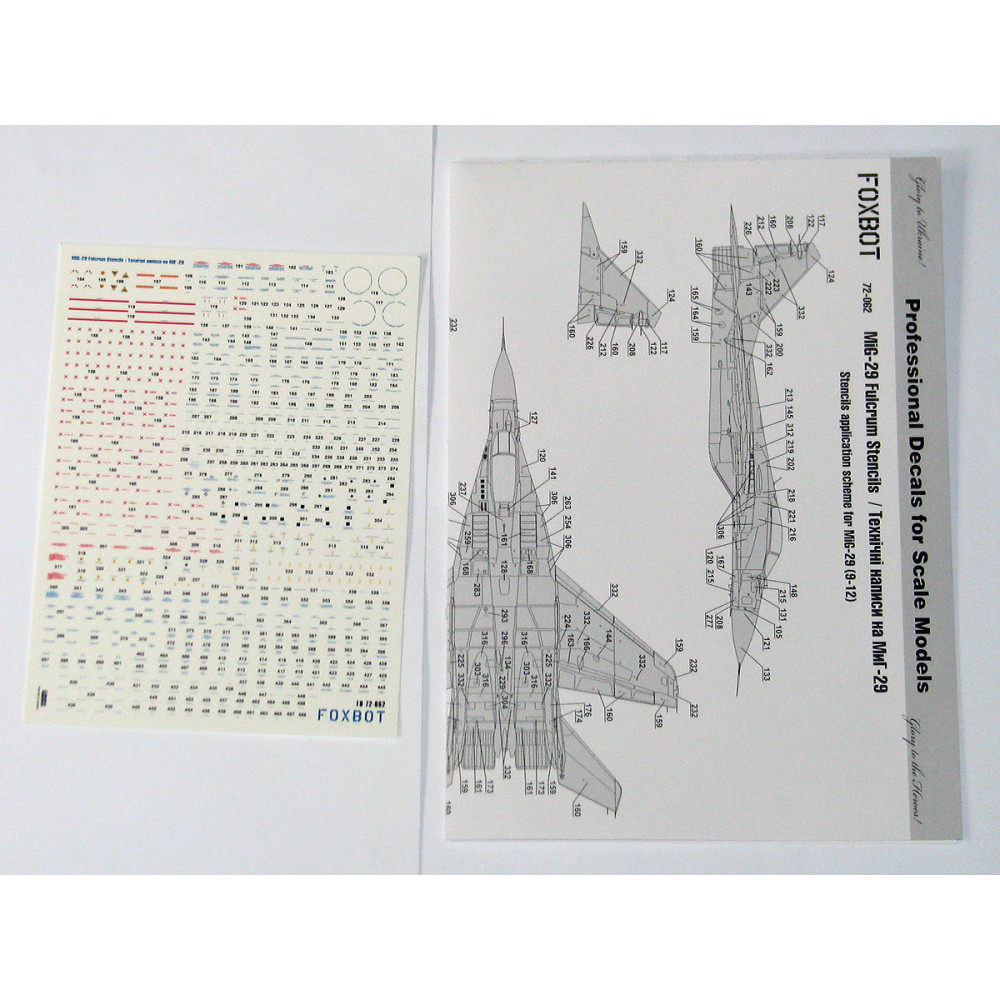 Decals Stencils for MiG-29 Fulcrum 1/72 Foxbot 72-062