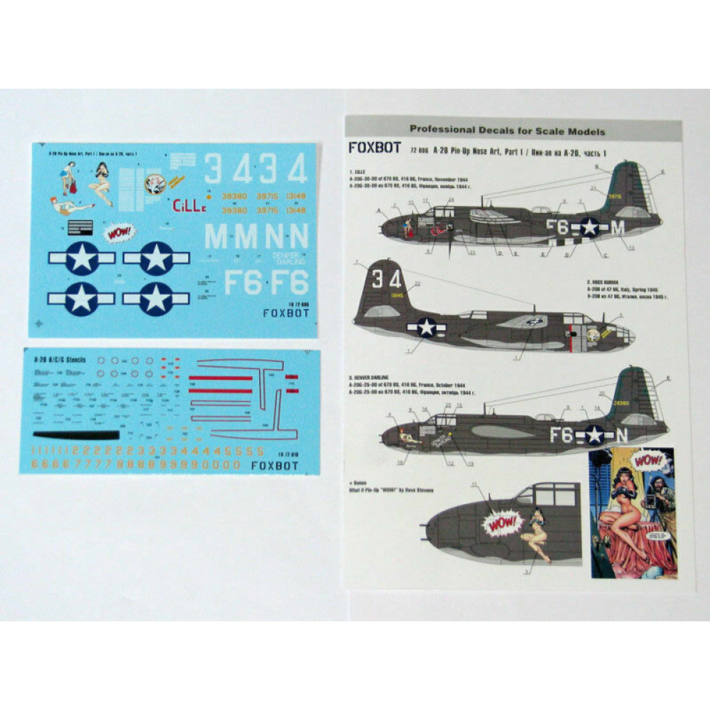 Decals A-20 Pin-Up Nose Art and Stencils #1 1/72 Foxbot 72-006
