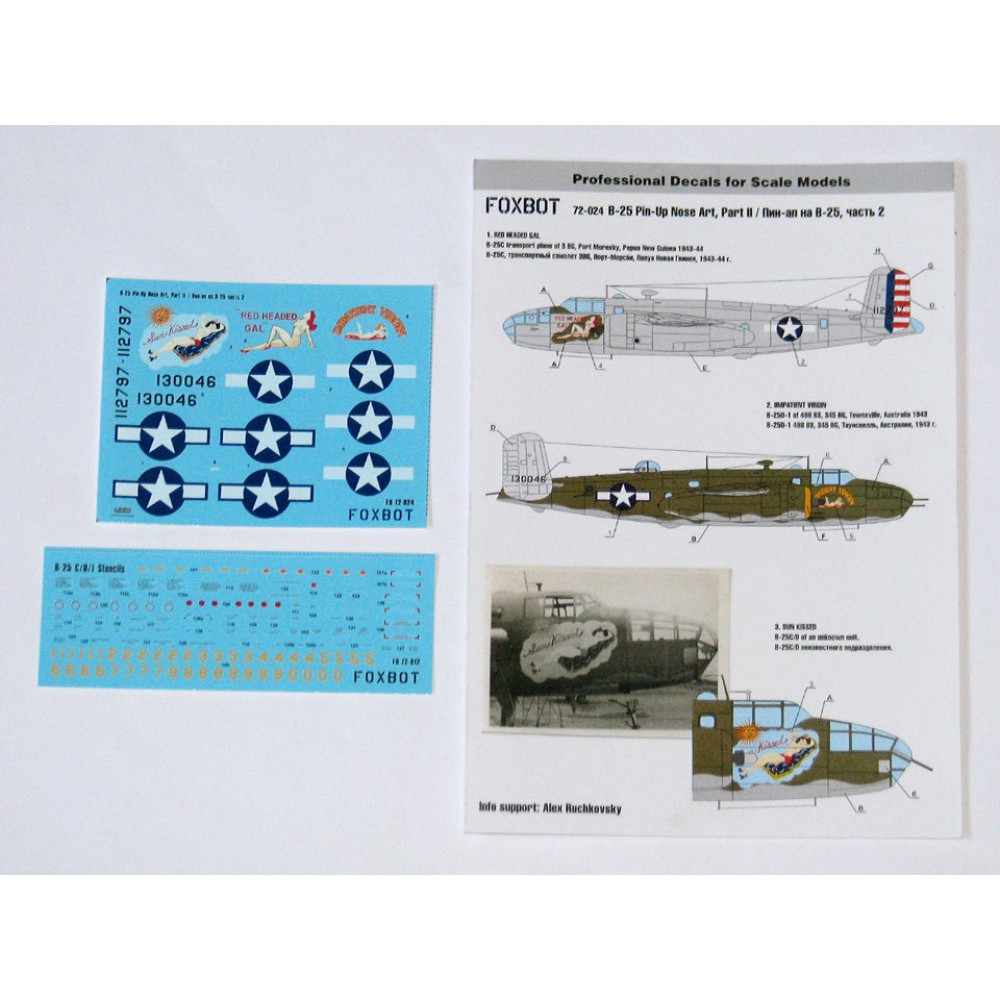 Decals U.S.A.F. North American B-25C/D Mitchell Pin-Up Nose Art and Stencils #2 1/72 Foxbot 72-024