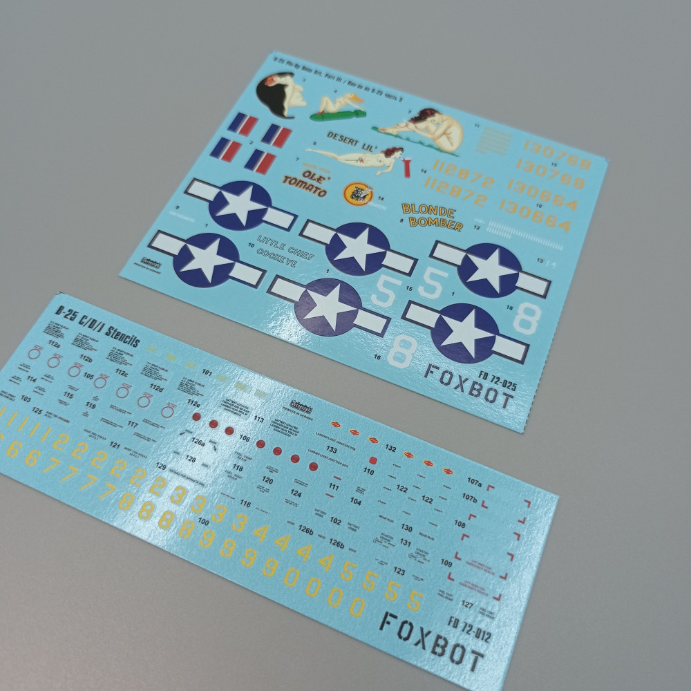 Decals U.S.A.F. North American B-25C/D Mitchell Pin-Up Nose Art and Stencils (Part III) 1/72 Foxbot 72-025