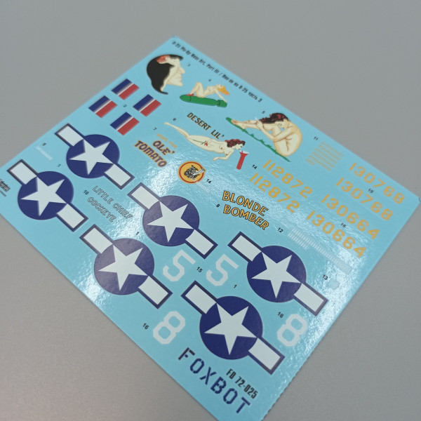Decals U.S.A.F. North American B-25C/D Mitchell Pin-Up Nose Art and Stencils (Part III) 1/72 Foxbot 72-025