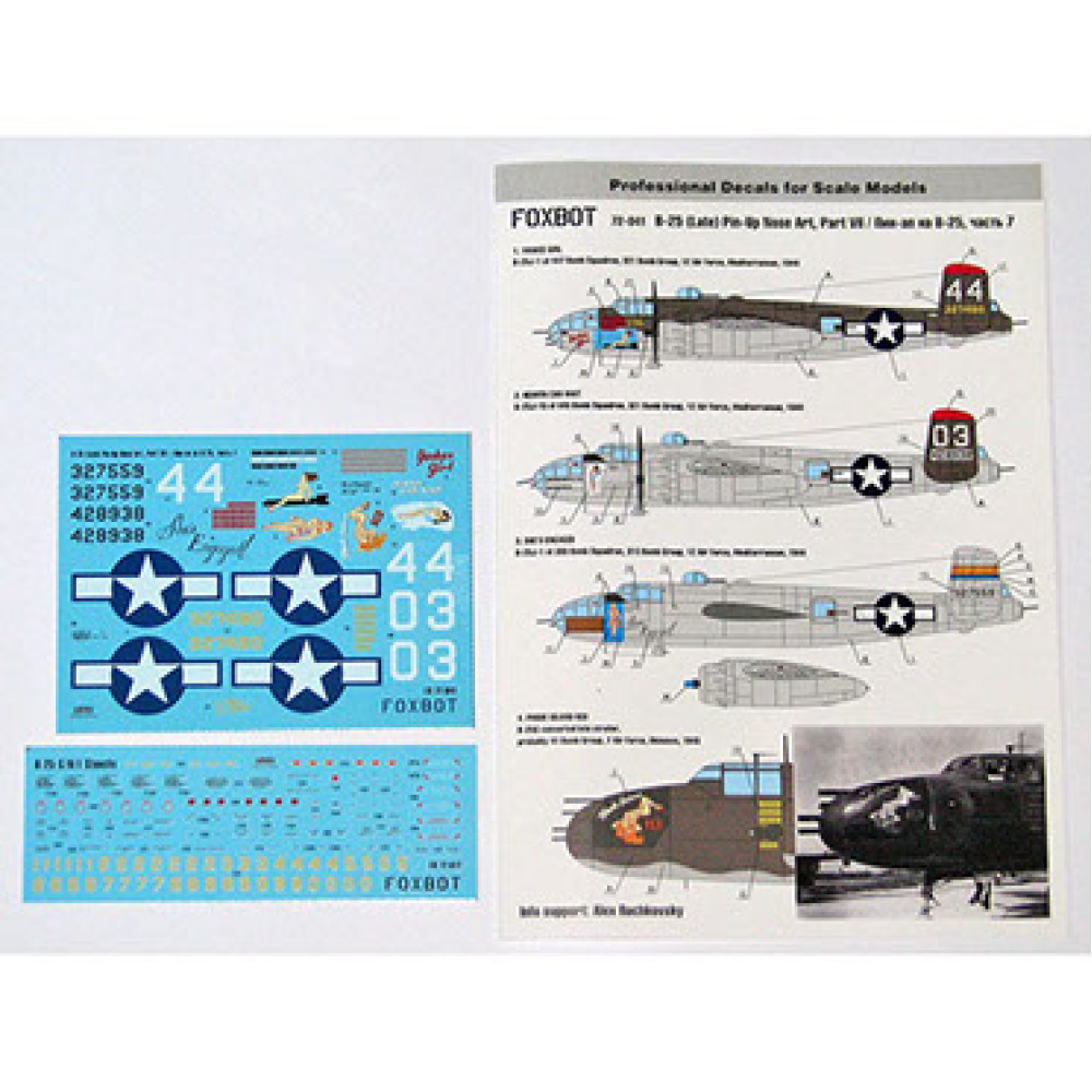 Decals U.S.A.F. North American B-25G/J Mitchell Late, Pin-Up Nose Art and Stencils #7 1/72 Foxbot 72-041