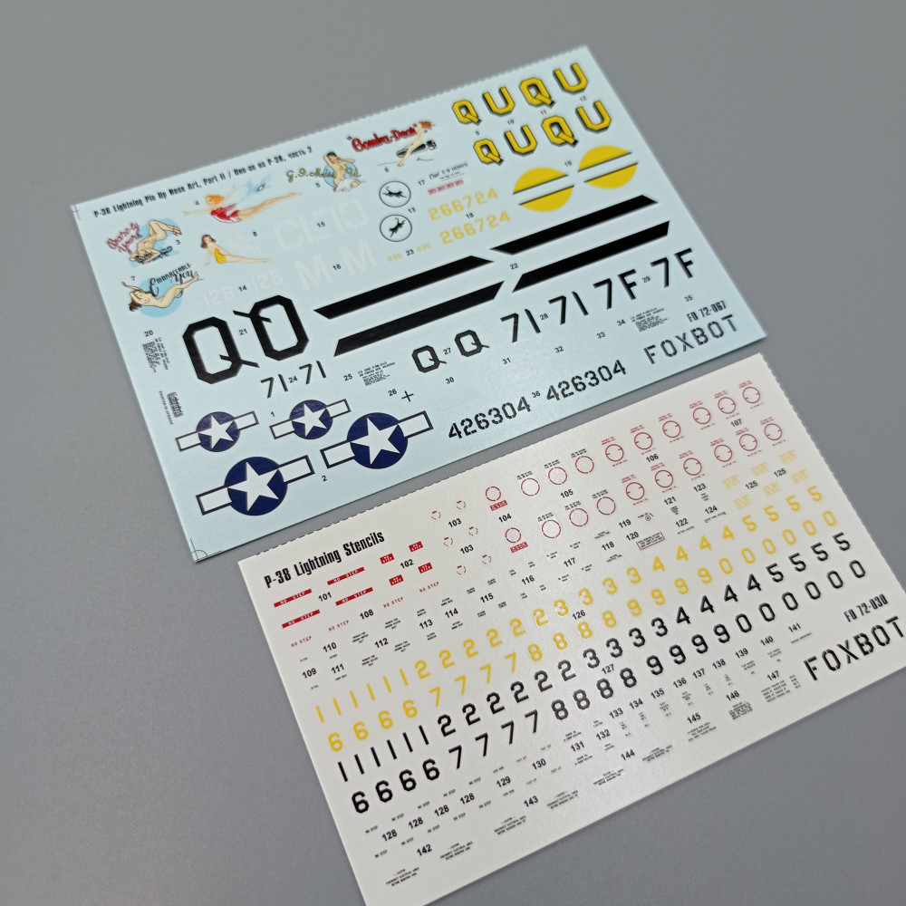 Decals Lockheed P-38 Lightning Pin-Up Nose Art and Stencils (Part 2) 1/72 Foxbot 72-067